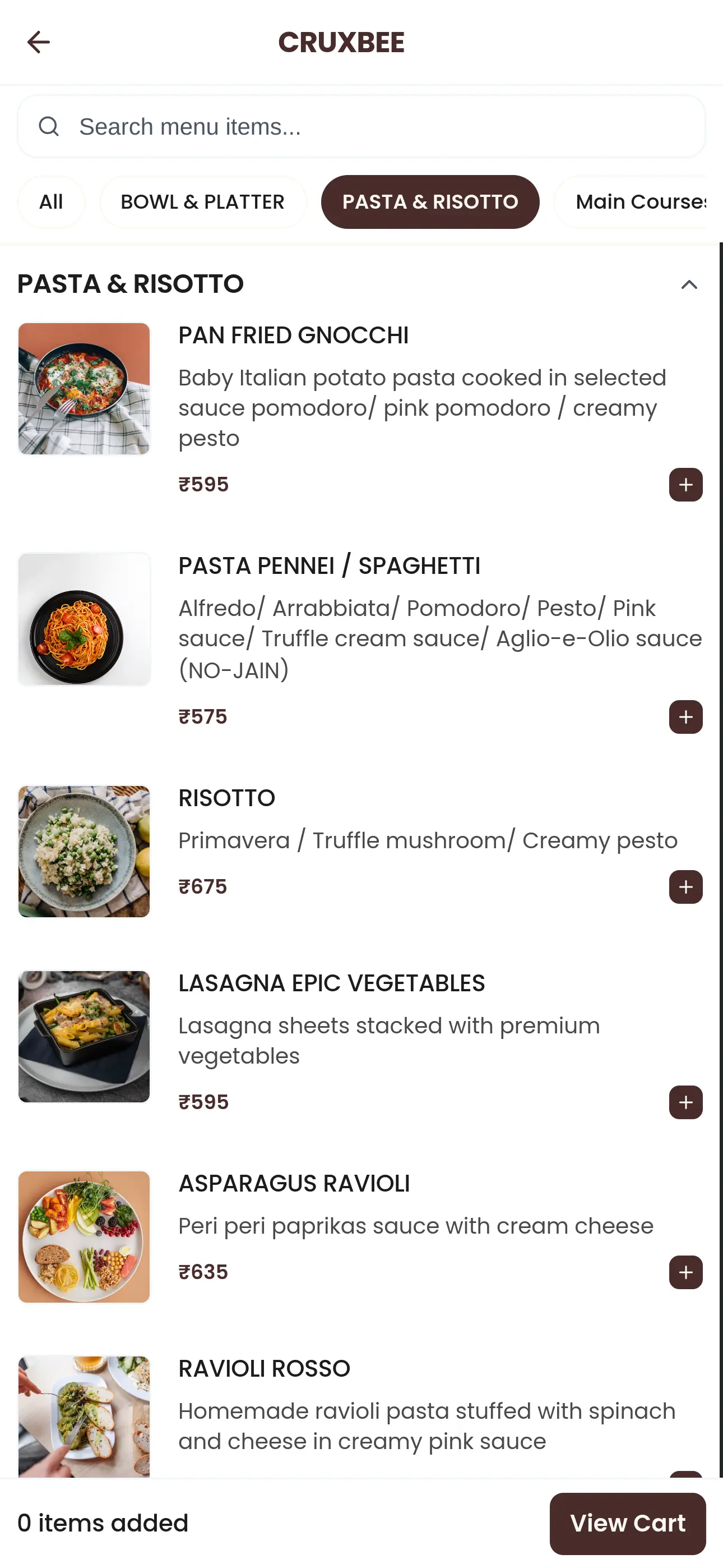 Cruxbee Menu Preview